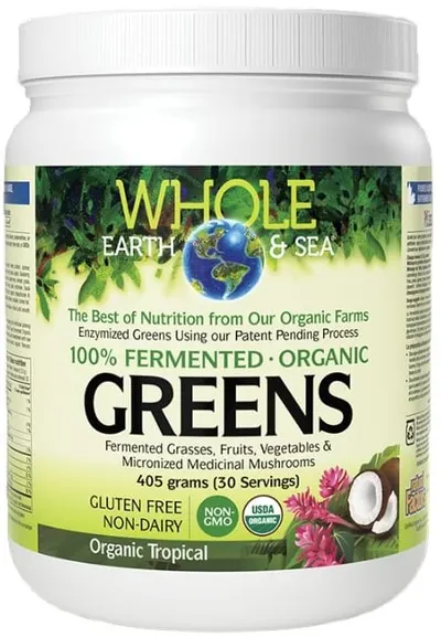 Whole Earth & Sea Fermented Organic Greens, fructe tropicale, 405 g, Natural Factors