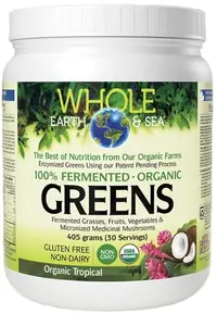 Whole Earth & Sea Fermented Organic Greens, fructe tropicale, 405 g, Natural Factors