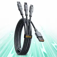 Cablu de Incarcare 3 in 1 Timebox, USB-C la Type-C, 100W, 1,5m, Lightning, Negru - Default Title