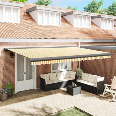 vidaXL Copertină retractabilă, galben/alb, 5x3 m, textil/aluminiu