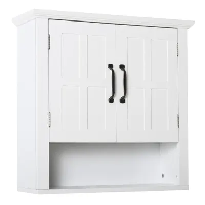 HOMCOM Dulapior 2 Rafturi de Montat pe Perete de Perete Bucatarie Baie Lemn 60x19,8x58cm Alb