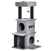 PawHut Arborișoare pentru pisici design cozy-chic multi-echipate centrul de activități cu zone, platforme, pat, joc cu bile, fețre detașabile și lavabile, plăci de particule, pluș scurt 48 x 48 x 100 cm gri | Aosom Romania