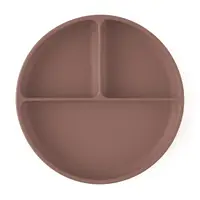 Farfurie compartimentata, Petite&Mars, Take&Match, Din silicon, Rotunda, Cu ventuza si 3 compartimente, Adecvata pentru masina de spalat vase si microunde, Nu absoarbe mirosuri, Fara BPA, 500 ml, 6 luni+, Velvet Latte, Maro pudrat