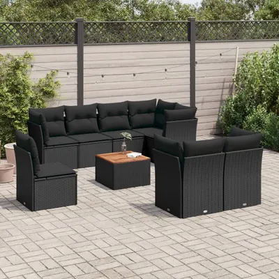 Gossi set mobilier de gradina cu perne, 9 piese, negru, poliratan