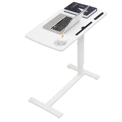 Masă reglabilă pentru laptop cu suport pentru cană și slot – design modern, robustă și multifuncțională-80x40x(66-94)cm-white