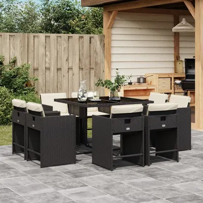 Gossi set mobilier de gradina cu perne, 9 piese, negru, poliratan