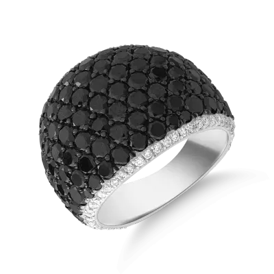 Inel din aur alb cu diamante negre de 4.2 si diamante transparente de 0.34ct