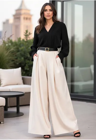 Fusta-pantaloni - eleganta - confortabila - 95% poliester - ecru