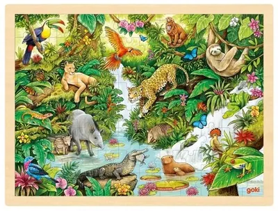 Puzzle din lemn Goki - În junglă, 96 piese