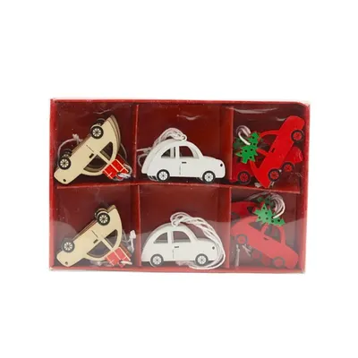 Set 18 decorațiuni, din lemn, model mașinuțe, Xmas Magic