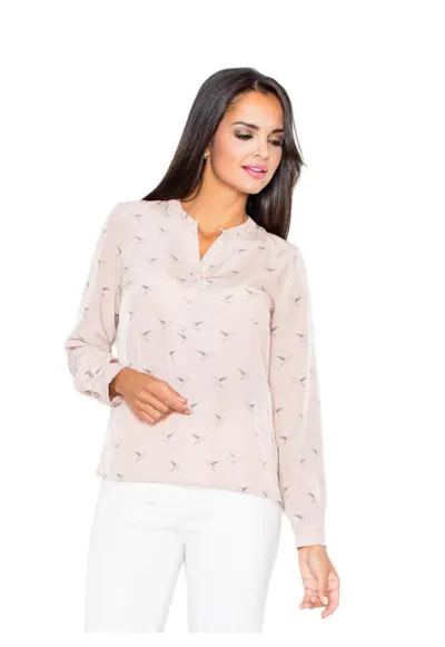 Camasa eleganta M254 fara guler - motiv animale - roz - poliester