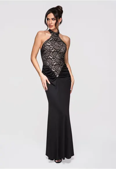 Rochie de seara maxi LA-OM-DLR295 - Negru