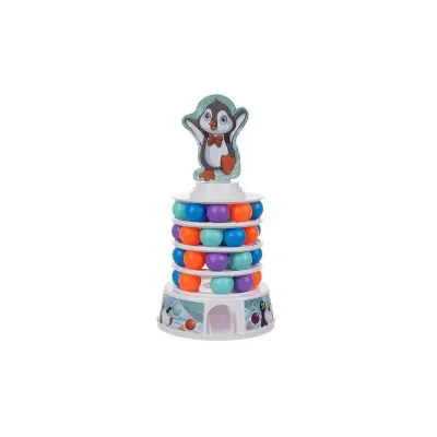 Joc de indemanare pentru copii, Pinguin pe turn, joc de masa cu mingi colorate, multicolor