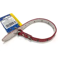 Zgarda reglabila din piele, rosie, cu tinte metalice, 12 mm x 330 mm