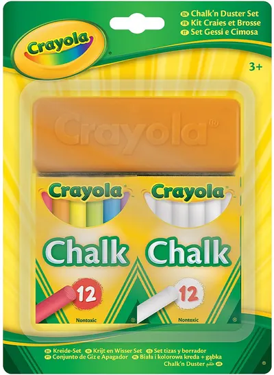 Set de cretă Crayola - 12 albe și 12 colorate, cu burete