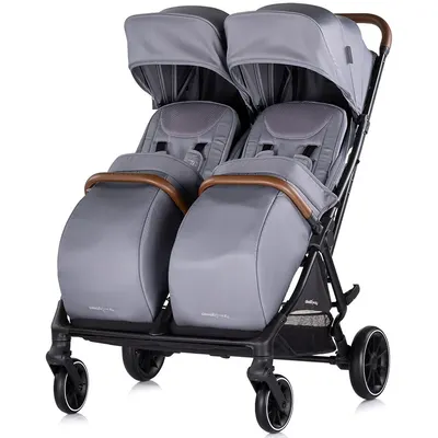 Carucior pentru gemeni Chipolino Twinity Cloud, cadru din aluminiu, suspensii, huse picioare, suport pahar, gentuta