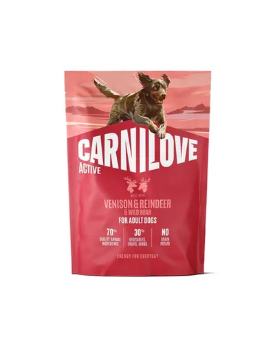 Hrană câini sportivi 1,5 kg CARNILOVE Active Dog Venison și Renifer Adult vânat, ren și mistreț