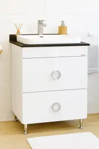 Set Baza front MDF si Lavoar seria 680, cu sertare, montat, 60 cm, alb