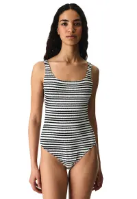Costum de baie intreg cu dungi - Alb/Negru
