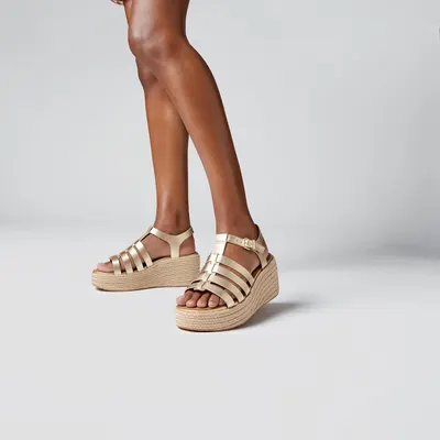 FITFLOP FitFlop Platfforms Espadr. Leather Fisherman Wedge Sandals PLATINO 42