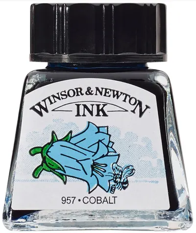 Cerneală de caligrafie Winsor & Newton - Albastru cobalt, 14 ml