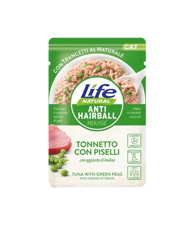 Hrana Umeda Pisici, Life Natural AntiHairball Mousse Ton si Mazare, 70 g