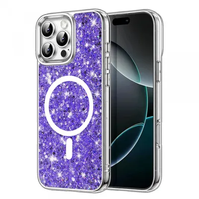 Husa MagSafe pentru Apple iPhone 16 Pro Max, Techsuit, Sparkly Glitter, Mov