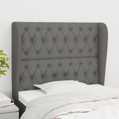 vidaXL Tăblie de pat cu aripioare gri închis 93x23x118/128 cm textil