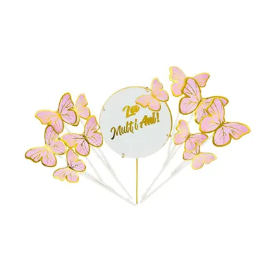 Cake Topper tort La Mulți ani - fluturași roz