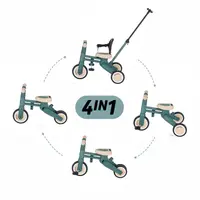 Tricicleta multifunctionala, Petite&Mars, Drift, 4 in 1, Vehicul de impins, Bicicleta, Cu maner detasabil si reglabil, Sezut ergonomic, Roti din cauciuc, Pana la 25 kg, 1.5-5 ani, Misty Green