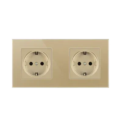 Priza Techstar® Crystal TS2, Dubla, Sticla Securizata, Culoare Auriu Sandcastle, 16A