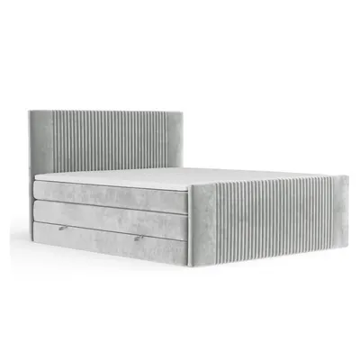 Pat boxspring gri deschis cu spațiu de depozitare 200x200 cm Bergamo – Maison de Rêve