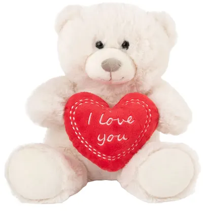 Jucărie de pluș Amek Toys - Urs cu inima, ecru, 20 cm