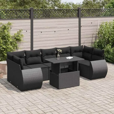 Gossi set mobilier de gradina cu perne, 8 piese, negru, poliratan