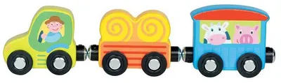 Jucărie din lemn Goki - Tractor cu remorcă, cu conexiune magnetică