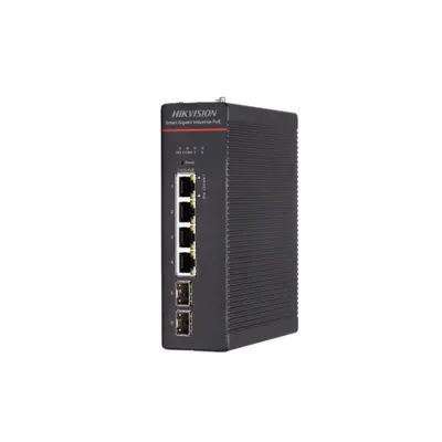Switch industrial PoE Gigabit Hikvision DS-3T1506HP-SI-4P2F, 4 porturi, 20 Gbps, buget 300 W, cu management smart