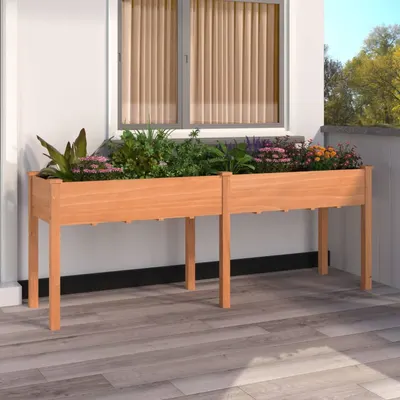 vidaXL Jardinieră cu căptușeală, maro, 203x53x76 cm, lemn masiv brad