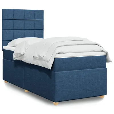 Gossi pat box spring cu saltea, albastru, 90x200 cm, textil