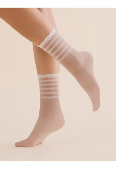 Sosete lycra albe cu model pe glezna 1200 Lora 20 den - Alb