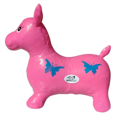 Calut de sarit gonflabil Novokids Jumping Donkey, cu sunete si lumini, 55x50x25 cm roz