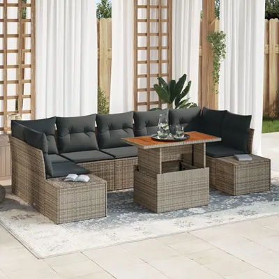 Gossi set de canapele de gradina cu 8 piese cu perne gri din ratan poliester