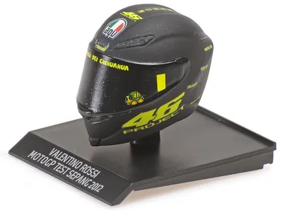 Model de colecție MINICHAMPS - machetă a căștii lui Valentino Rossi, MotoGP Test Sepang 2012