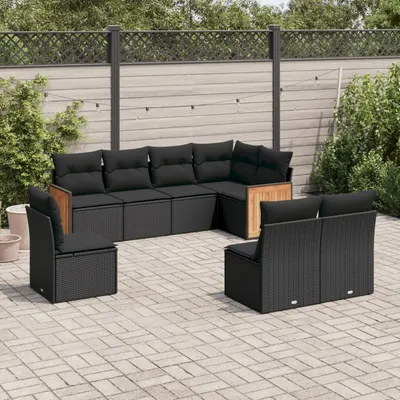 Gossi set mobilier de gradina cu perne, 8 piese, negru, poliratan
