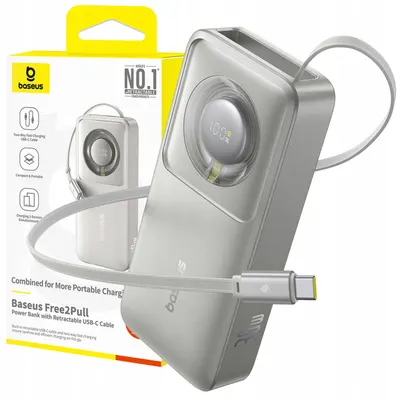 Powerbank Baseus 10000mAh 30W USB-C + cablu USB-C încorporat 70cm