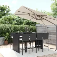 vidaXL Set mobilier bar de grădină cu perne, 9 piese, negru, poliratan