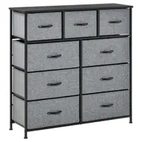 HOMCOM Comodă Pliabilă cu 9 Sertare din Țesătură, Blat din Lemn MDF și Picioare Reglabile, 84x30x92 cm, Gri | Aosom Romania