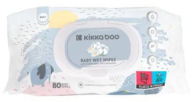 Șervețele pentru bebeluși cu capac KikkaBoo - Bumbac și mușețel, 80 buc