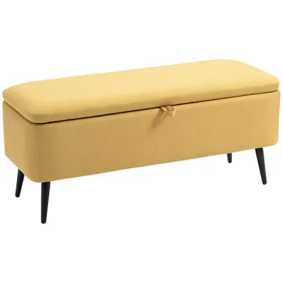 HOMCOM Bancă de la Capătul Patului cu Spațiu de Depozitare și Acoperire în Poliester Galben, 101x38.5x44.5 cm | Aosom Romania