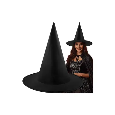 Palarie de vrajitoare pentru carnaval si Halloween, dimensiune universala, 38 x 35 cm, neagra