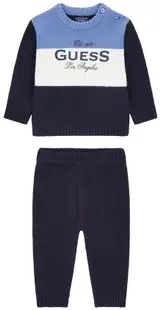 Set de 2 piese Guess - Bluza cu dungi late și pantaloni, albastru, 3-6 luni
